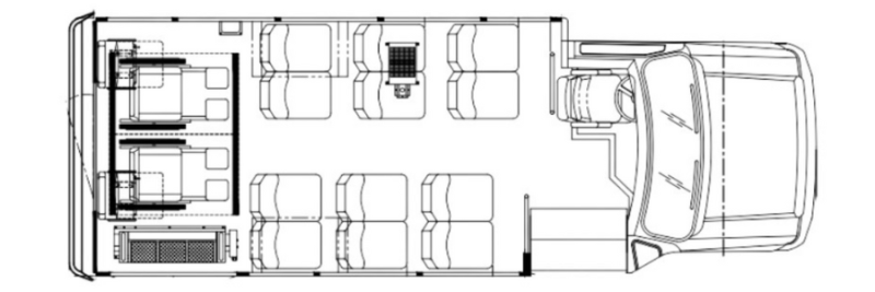 Interior floor plan of 12+2 bus